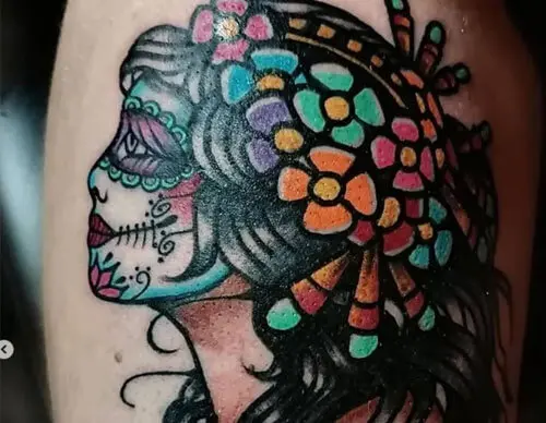 Panamanian Catrina fine line tattoo — custom design Panama