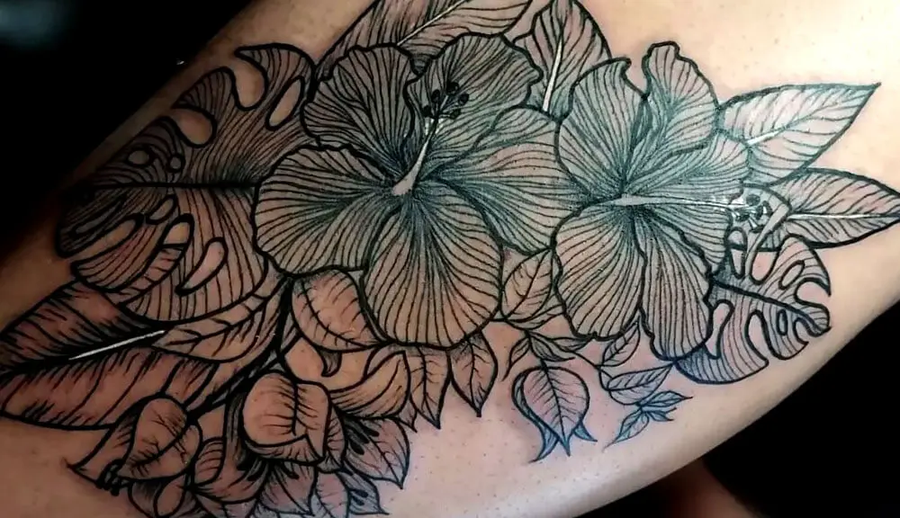 Fine line hibiscus tattoo — tattoo artist Casco Antiguo Panama